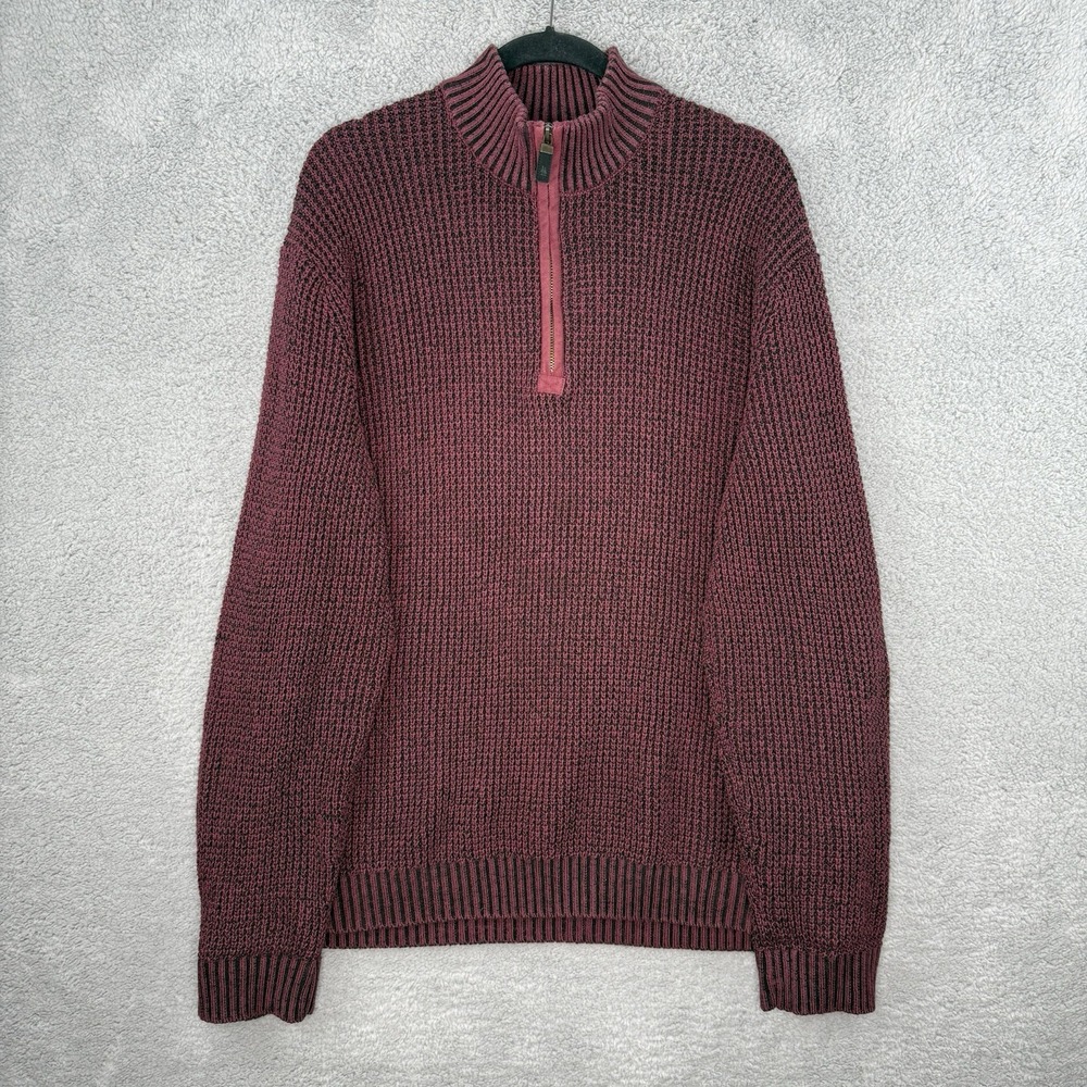GH Bass Sweater Men's Sz XXL 1/4 Zip Pullover Sweater Thick Heavy Red Maroon EUC